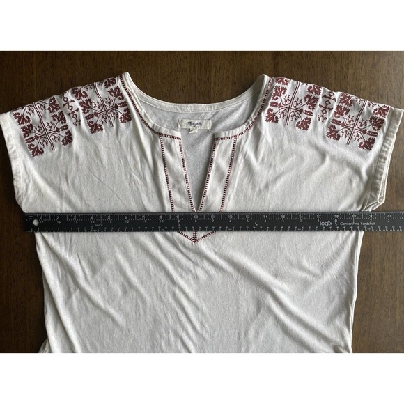 Madewell Shirt Womens Extra Small‎ Embroidered Sleeve Spilt Neck Curved Hem Boho - Picture 4 of 8